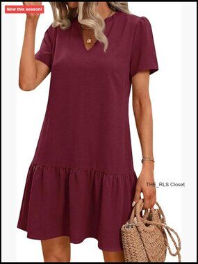 V-Neck Drop Waist Ruffle Mini Dress with Pockets